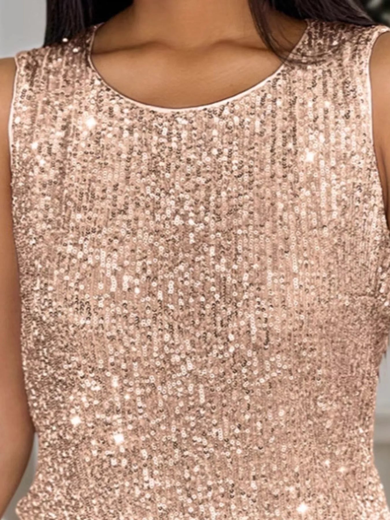 Sequin Round Neck Tank Top - Lara Moda