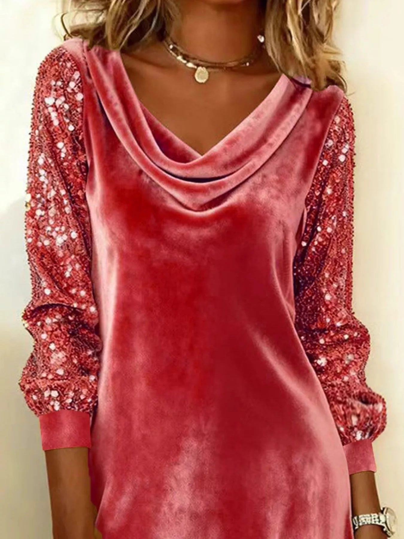 Sequin Sleeve Velvet Mini Dress - Lara Moda