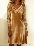 Sequin Sleeve Velvet Mini Dress - Lara Moda
