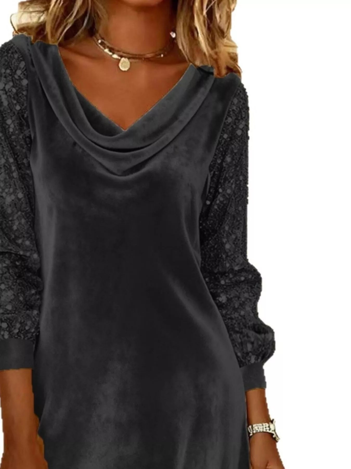 Sequin Sleeve Velvet Mini Dress - Lara Moda