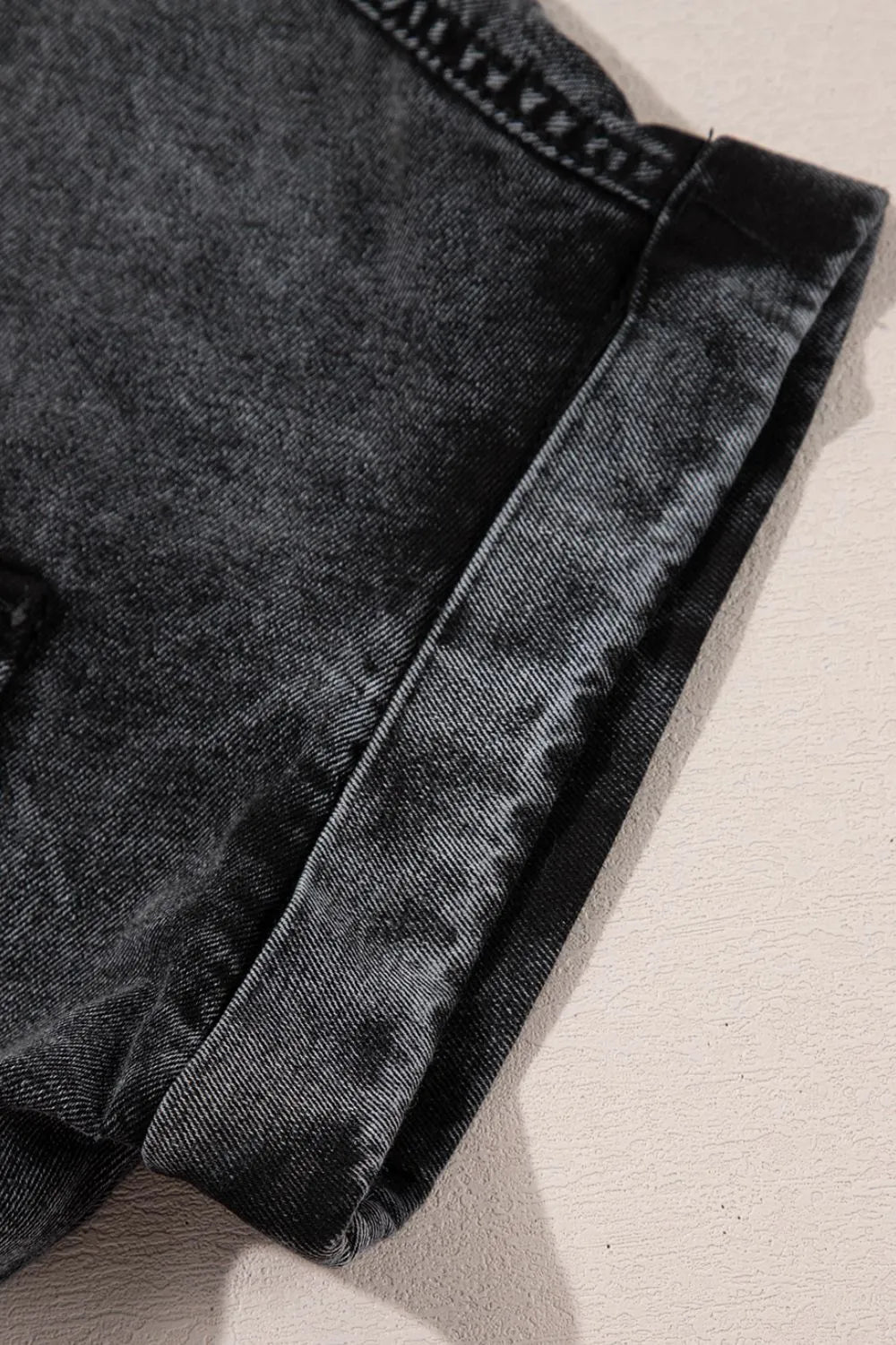 Short Sleeve Flap Pocket Button Up Raw Hem Denim Shirt - Lara Moda
