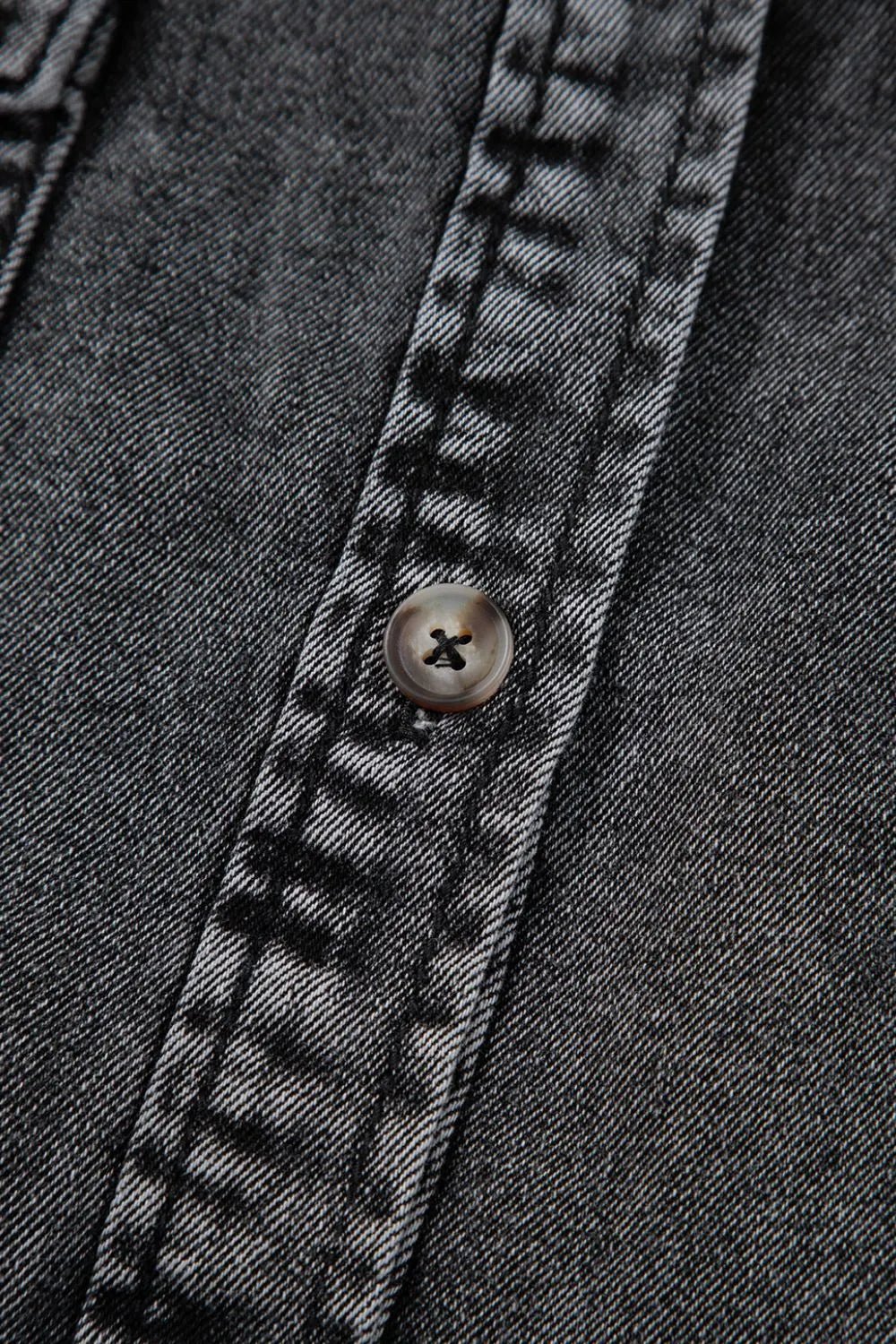Short Sleeve Flap Pocket Button Up Raw Hem Denim Shirt - Lara Moda