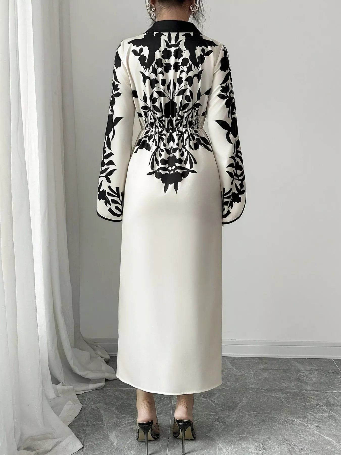 Slit Long Sleeve Wrap Midi Dress - Lara Moda