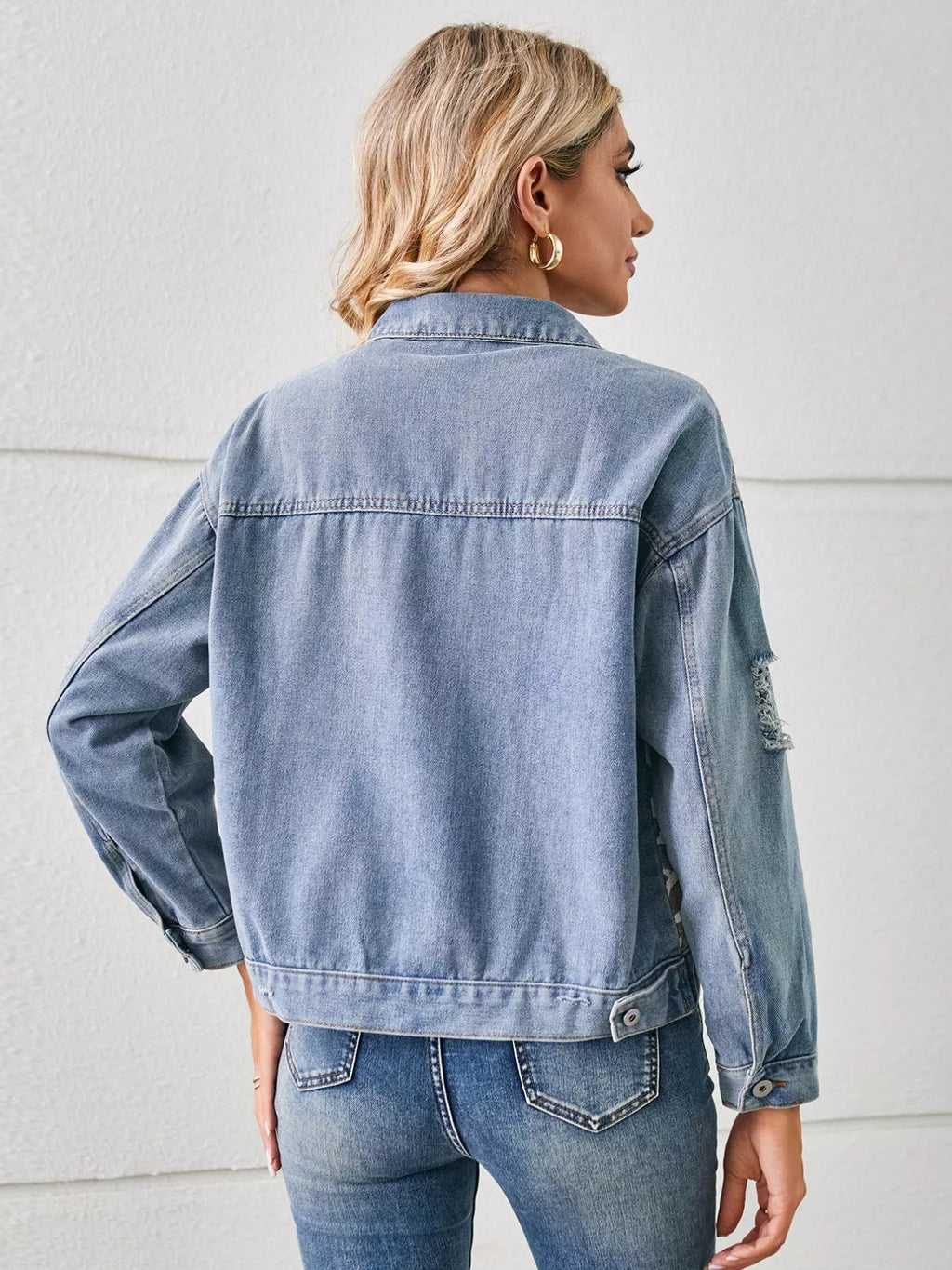 Snake Print Button Up Denim Jacket - Lara Moda