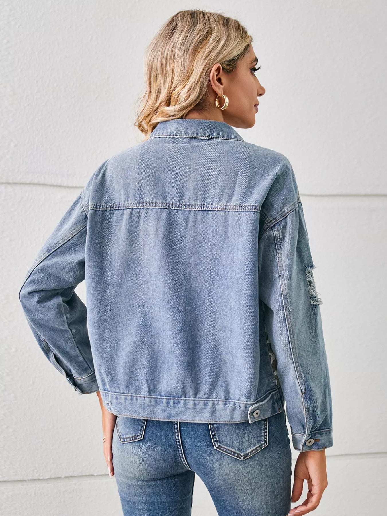 Snake Print Button Up Denim Jacket - Lara Moda