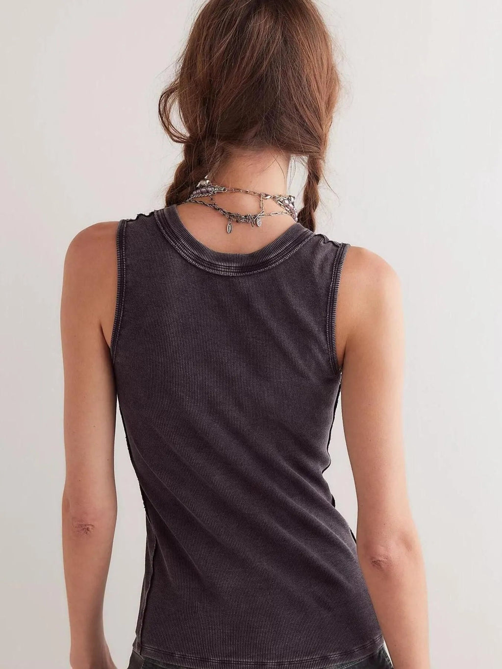 Snap Down Round Neck Ribbed Slim Tank Vest - Lara Moda
