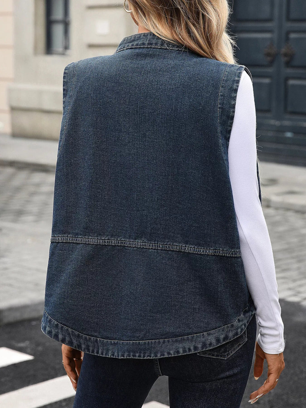 Snap Down Sleeveless Denim Jacket - Lara Moda