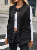 Snap Down Sleeveless Denim Jacket - Lara Moda