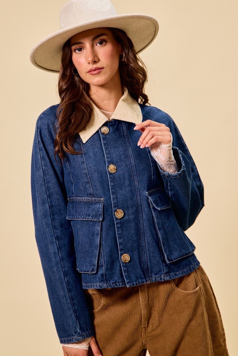 SO ME Zip Up And Buttoned Denim Jacket - Lara Moda
