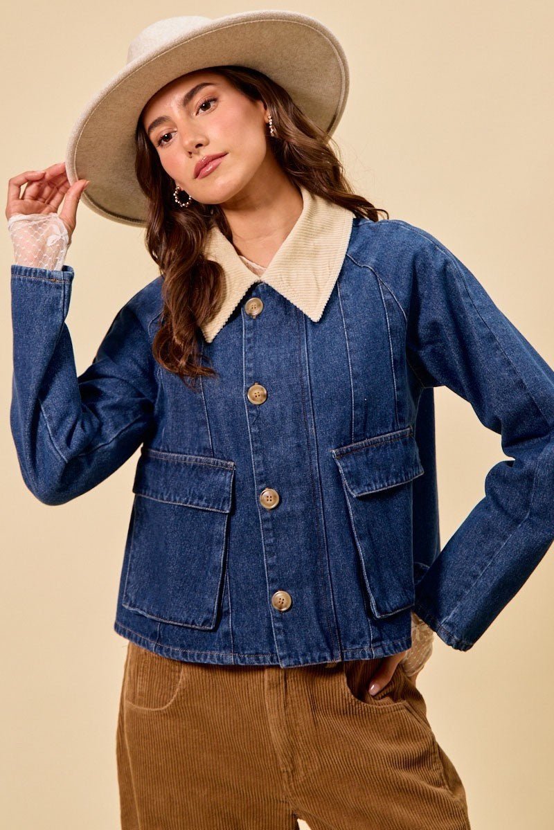 SO ME Zip Up And Buttoned Denim Jacket - Lara Moda