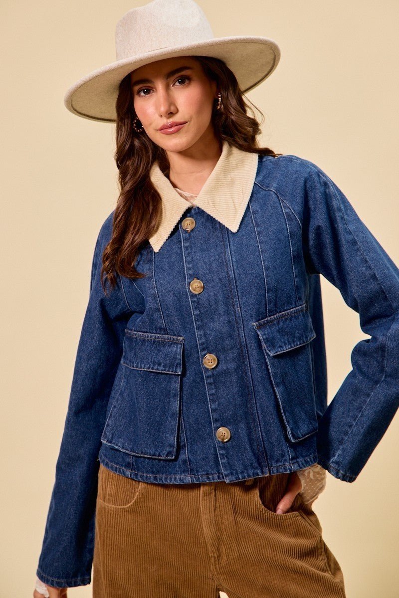 SO ME Zip Up And Buttoned Denim Jacket - Lara Moda