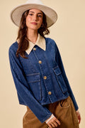 SO ME Zip Up And Buttoned Denim Jacket - Lara Moda