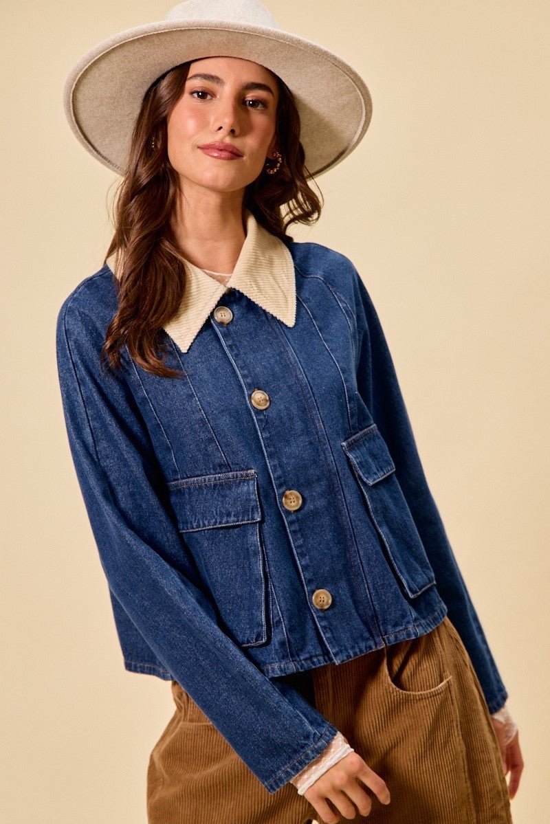 SO ME Zip Up And Buttoned Denim Jacket - Lara Moda