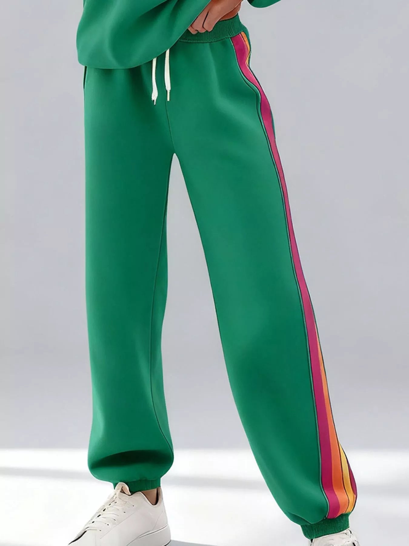 Striped Round Neck Sweatshirt and Pants Set - Lara Moda