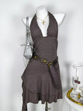Studded Halter Neck Ruffle Hem Mini Dress - Lara Moda