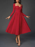Sweetheart Neckline Long Sleeve A-Line Midi Dress - Lara Moda