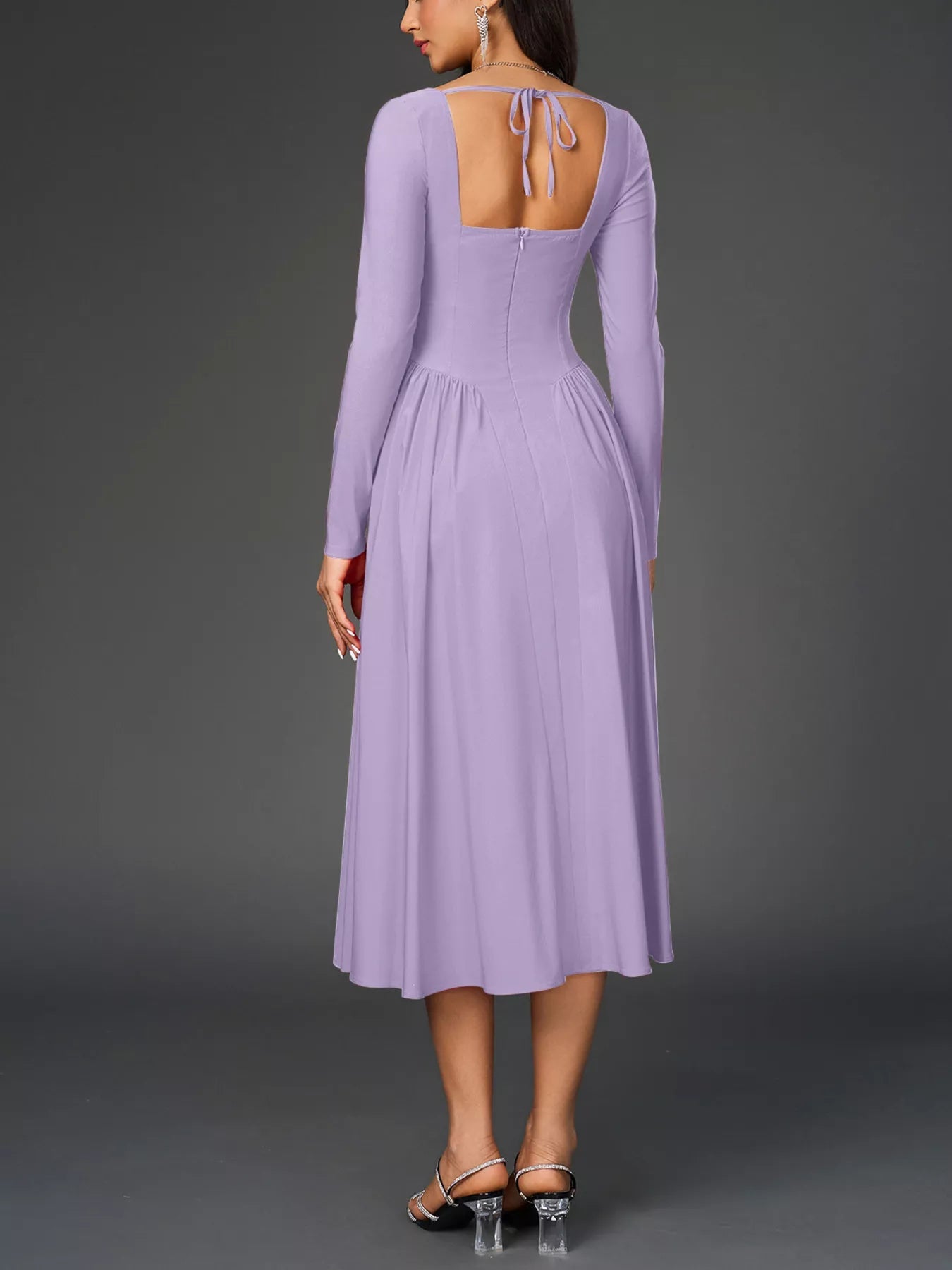 Sweetheart Neckline Long Sleeve A-Line Midi Dress - Lara Moda