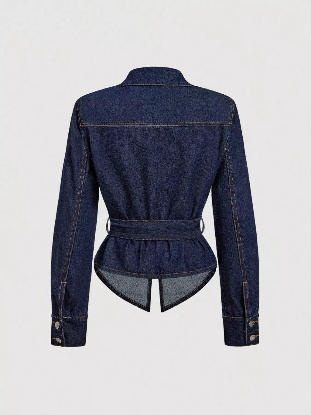 Tie Waist Long Sleeve Denim Jacket - Lara Moda