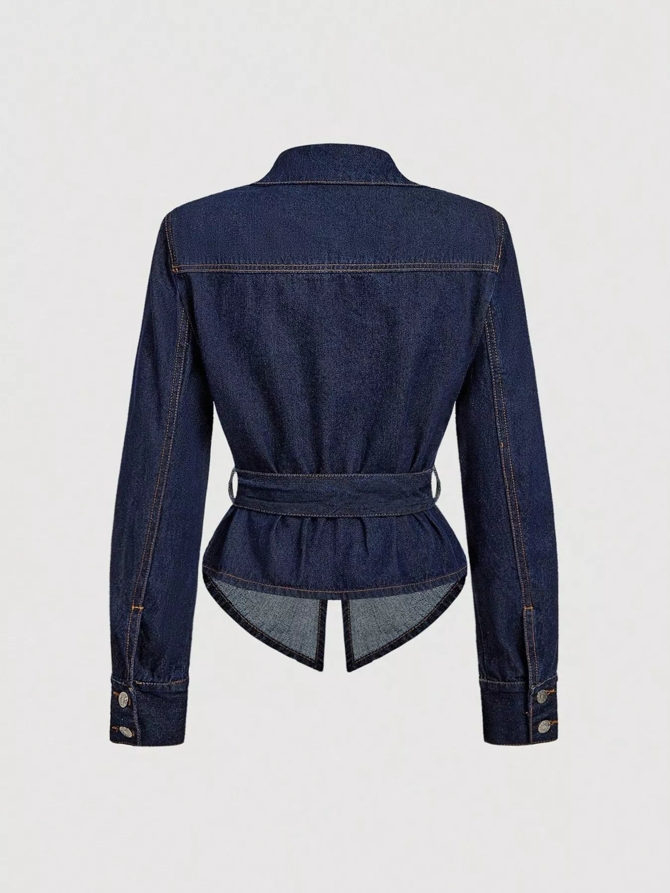 Tie Waist Long Sleeve Denim Jacket - Lara Moda