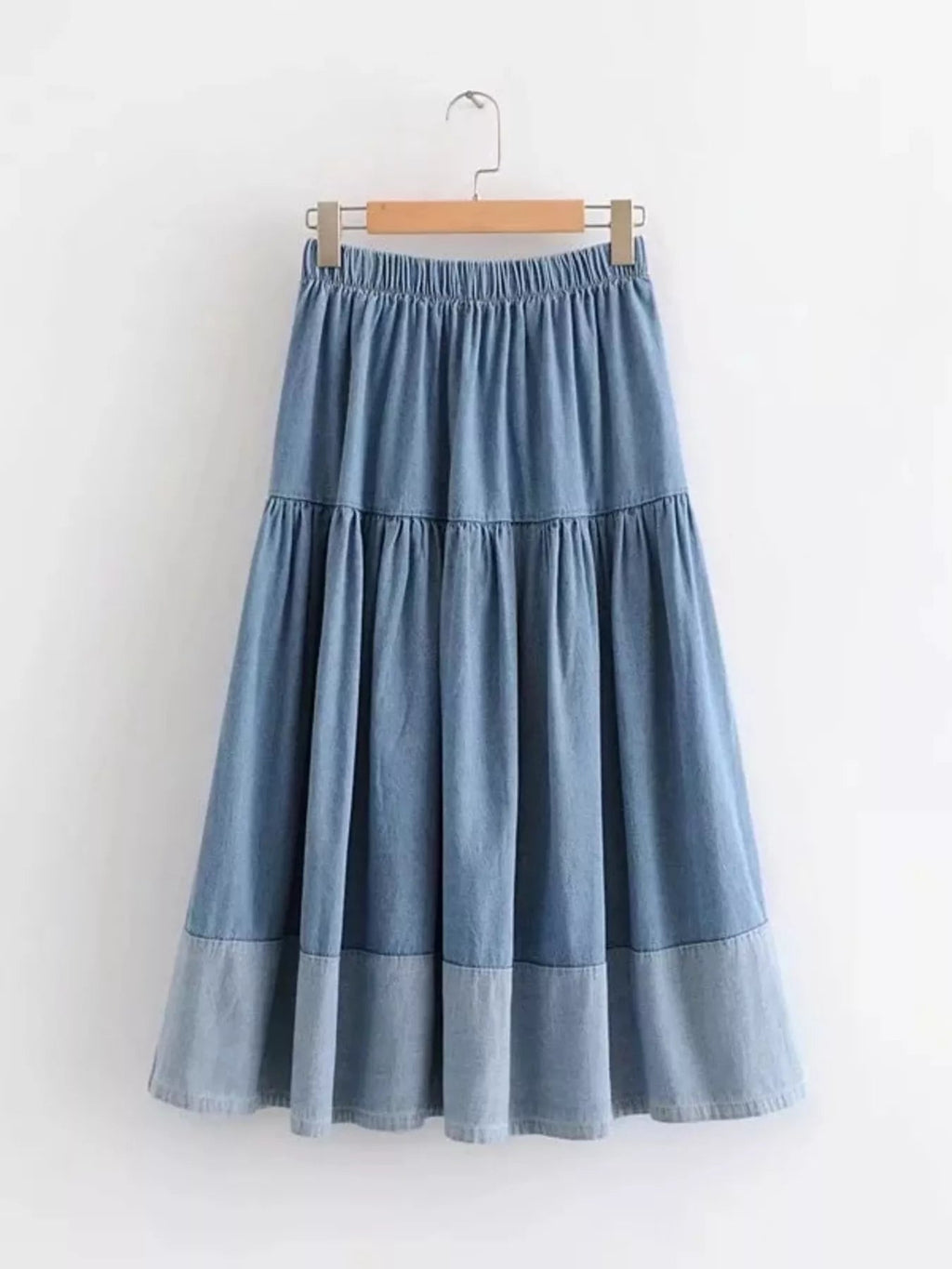 Tiered Denim Midi Skirt - Lara Moda