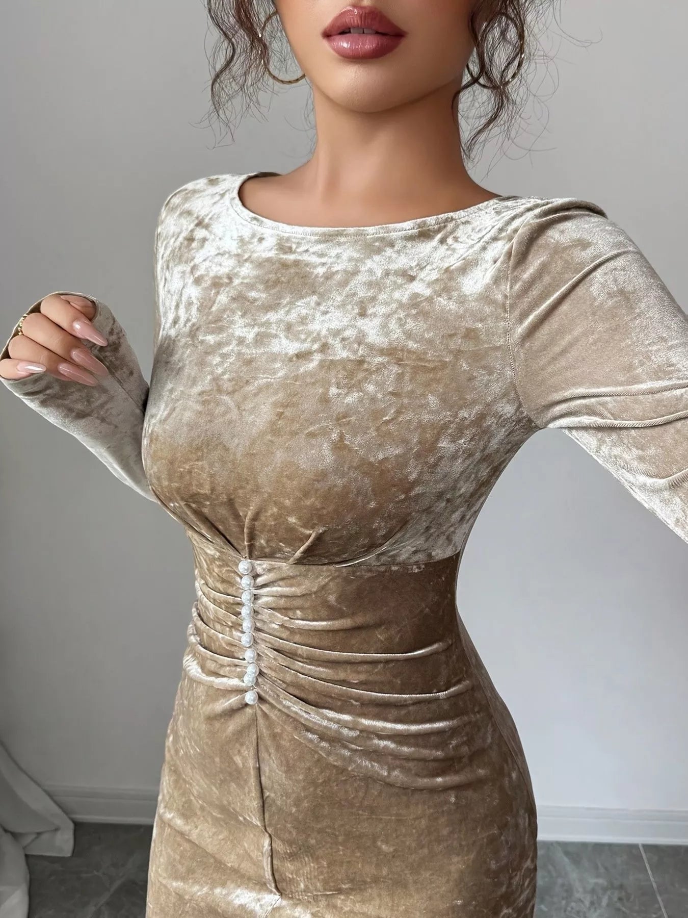 Velvet Ruched Bodycon Maxi Dress - Lara Moda