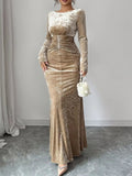 Velvet Ruched Bodycon Maxi Dress - Lara Moda