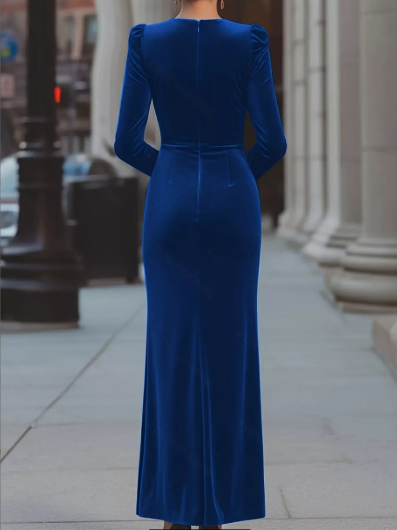 Velvet Ruched Slit Maxi Dress - Lara Moda