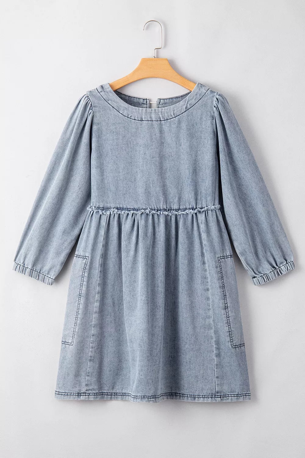 Vintage Wash Denim Dress with Pockets - Lara Moda