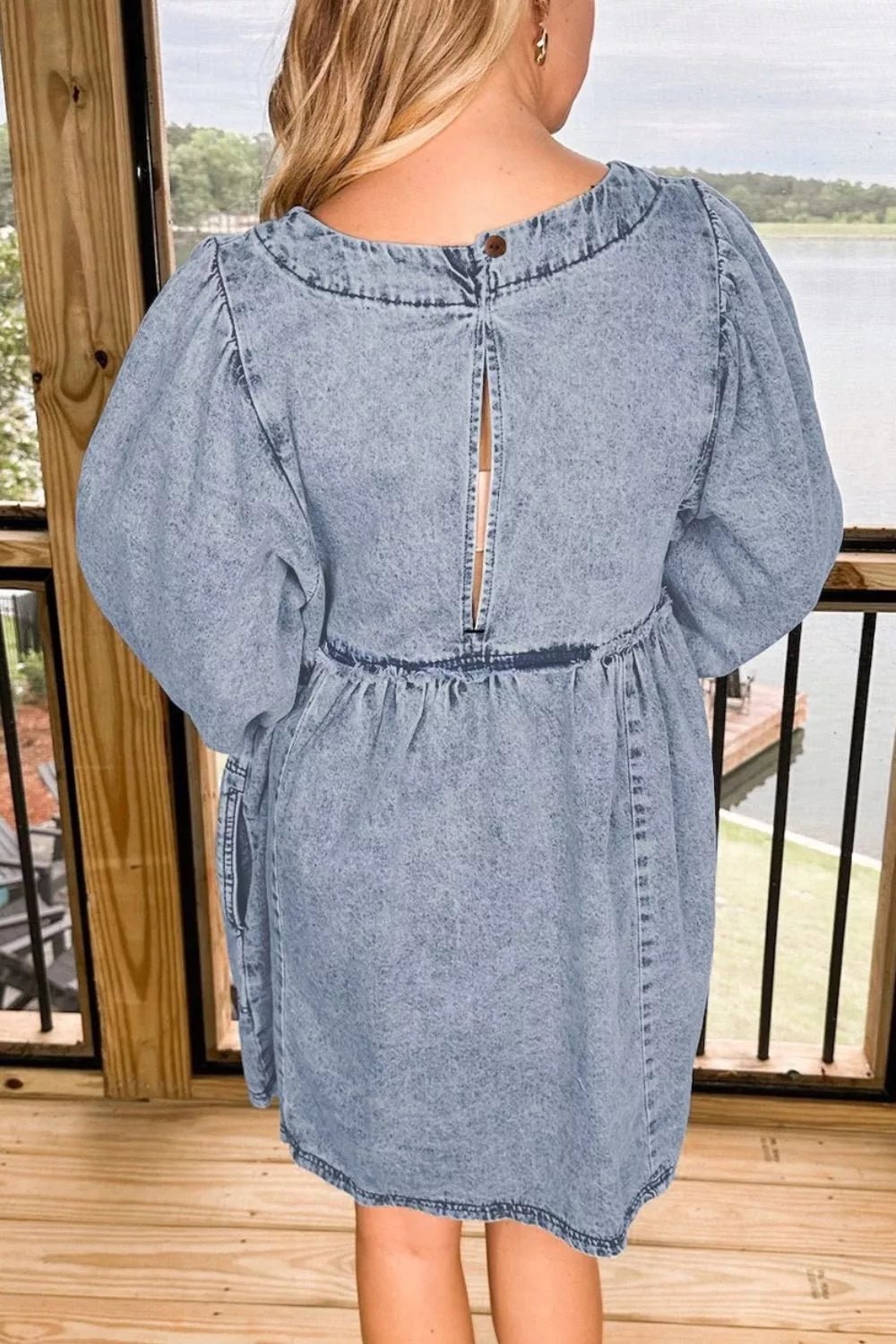 Vintage Wash Denim Dress with Pockets - Lara Moda