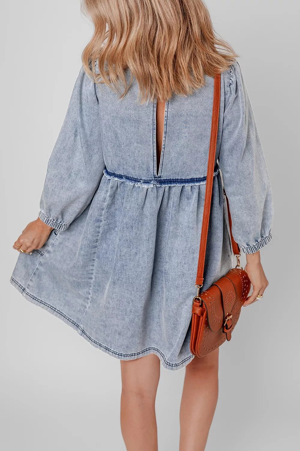 Vintage Wash Denim Dress with Pockets - Lara Moda