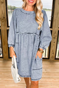 Vintage Wash Denim Dress with Pockets - Lara Moda