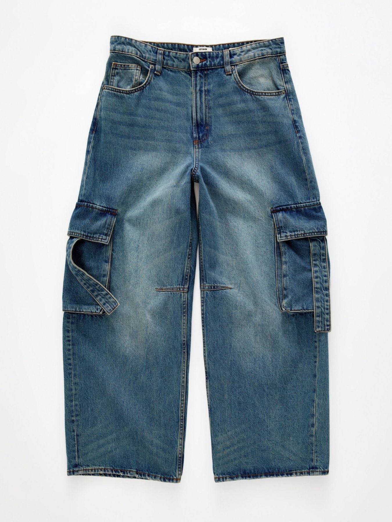 Vintage Wash Wide Leg Cargo Jeans - Lara Moda