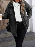 Washed Button Up Oversized Denim Jacket - Lara Moda