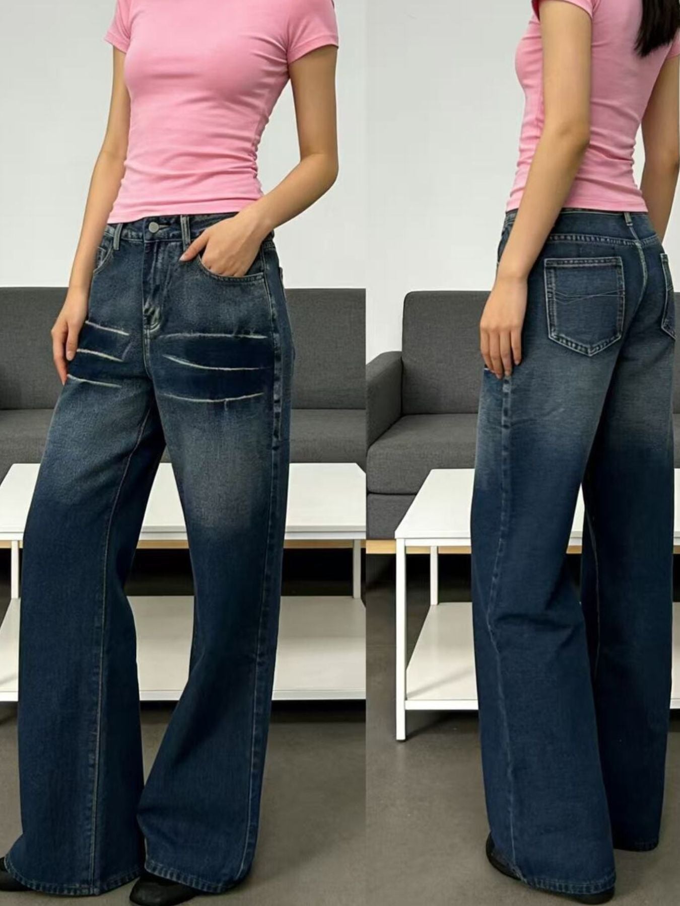 Washed Wide Leg Jeans - Lara Moda