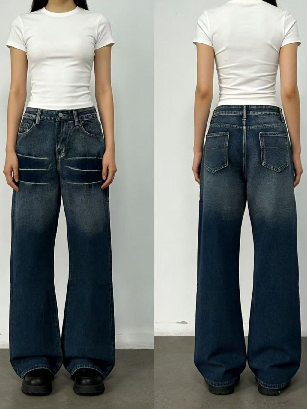 Washed Wide Leg Jeans - Lara Moda