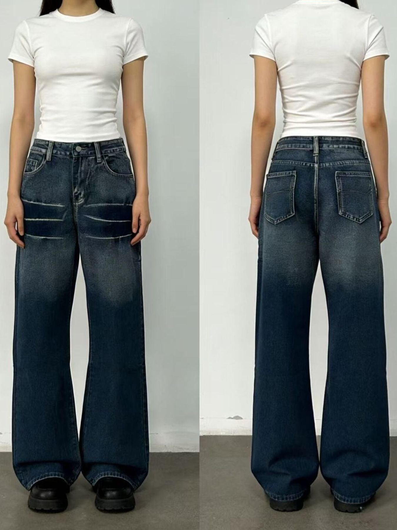 Washed Wide Leg Jeans - Lara Moda