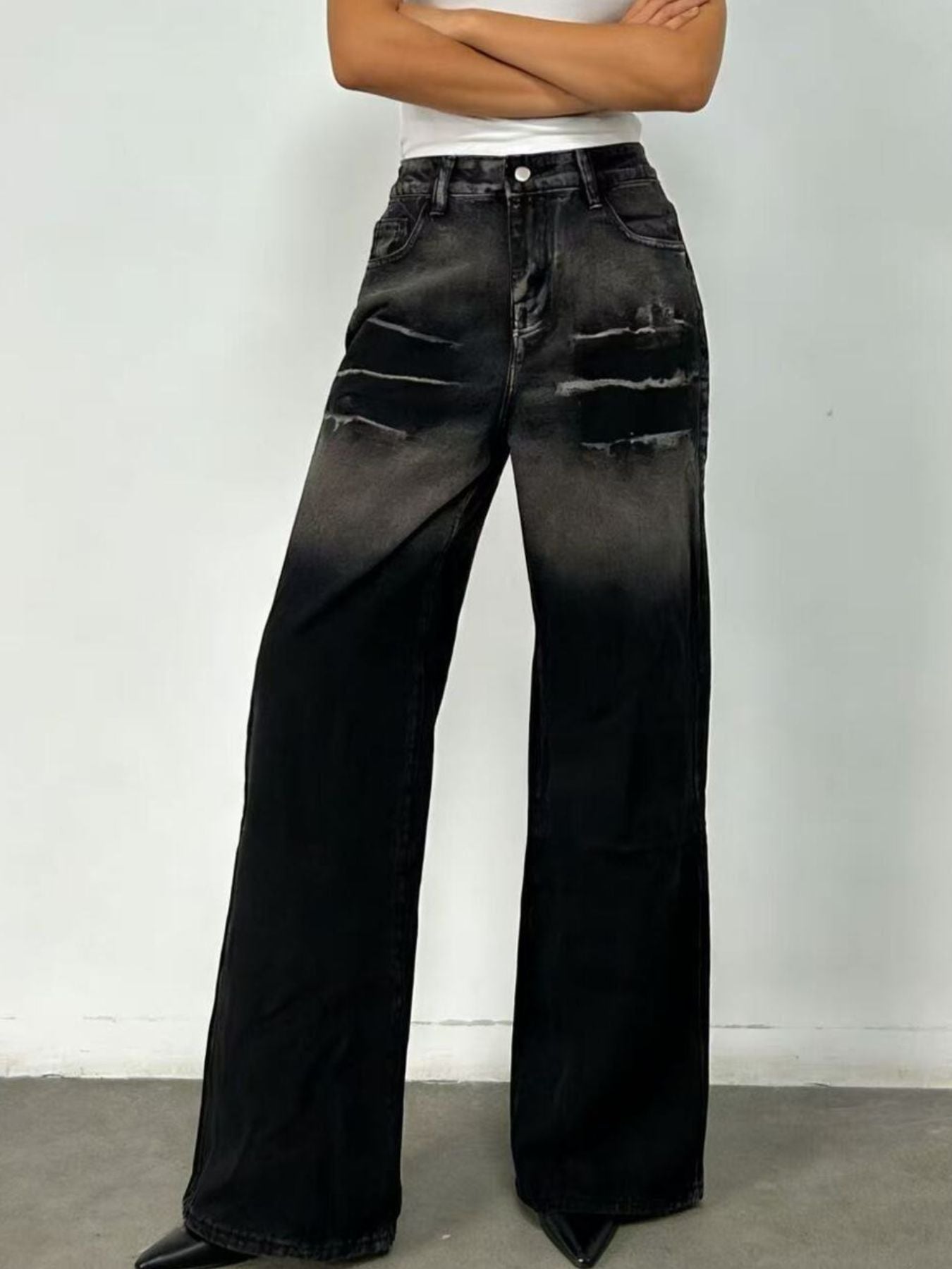 Washed Wide Leg Jeans - Lara Moda