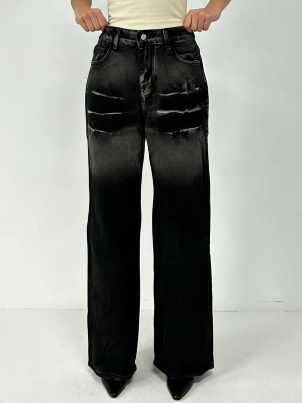 Washed Wide Leg Jeans - Lara Moda