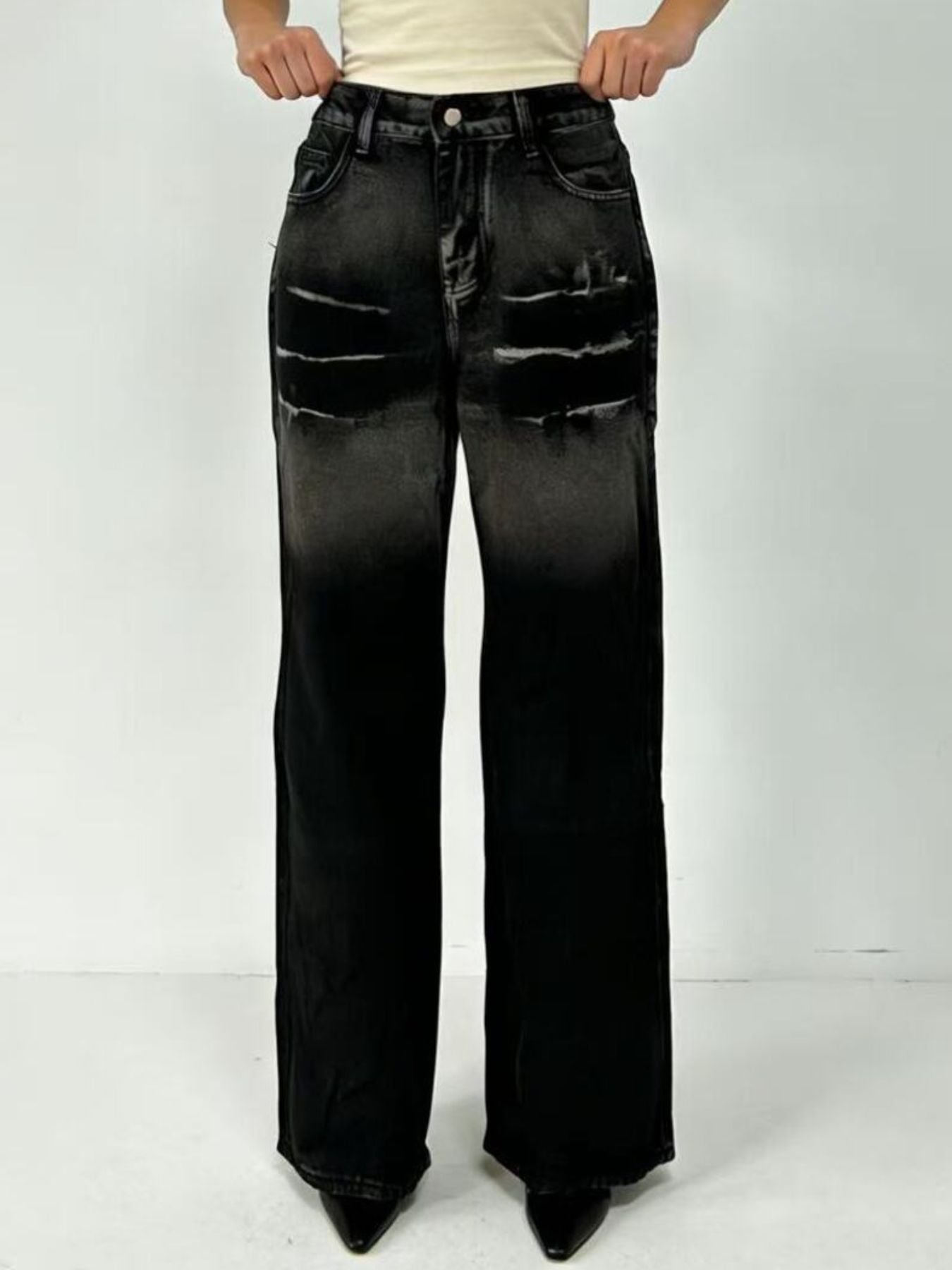 Washed Wide Leg Jeans - Lara Moda