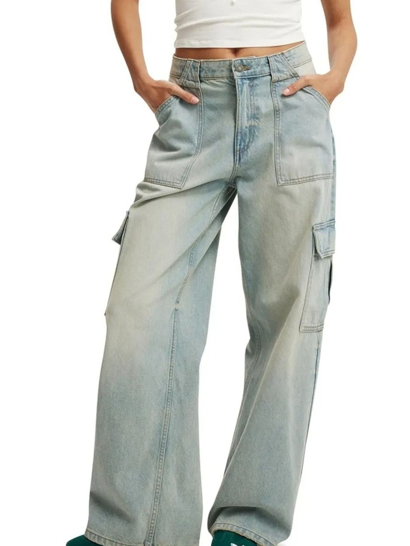 Wide Leg Cargo Jeans - Lara Moda