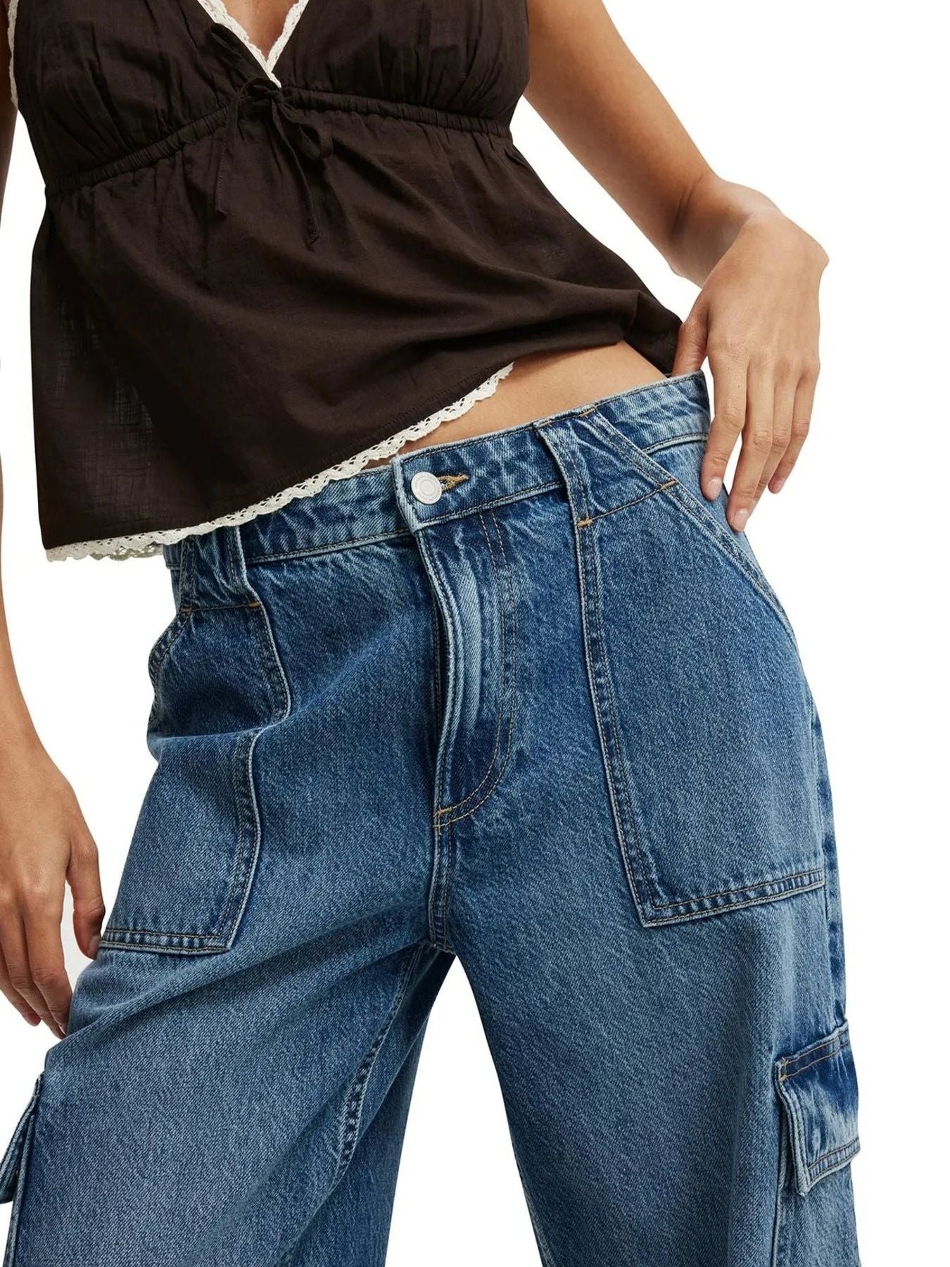 Wide Leg Cargo Jeans - Lara Moda