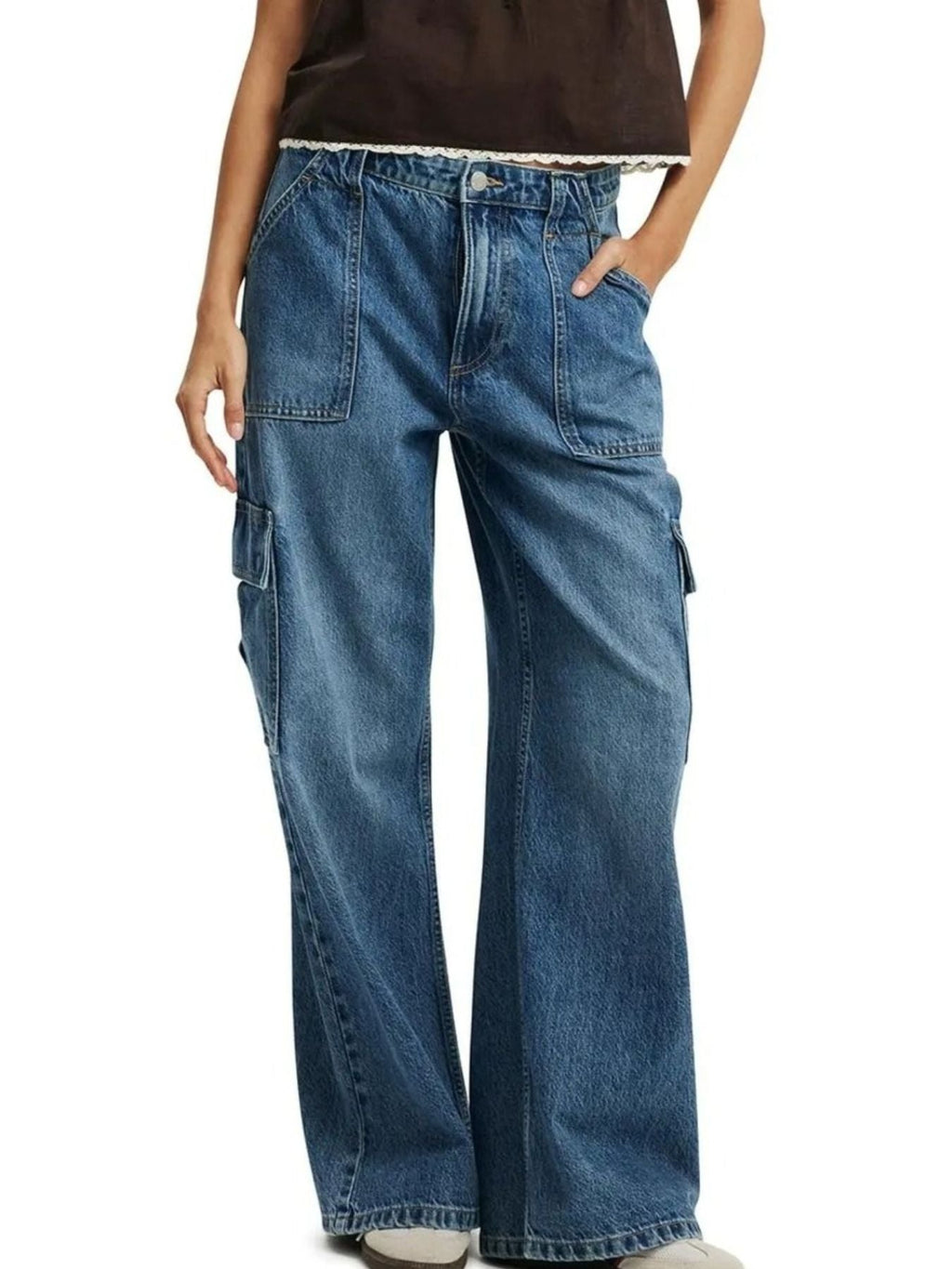 Wide Leg Cargo Jeans - Lara Moda