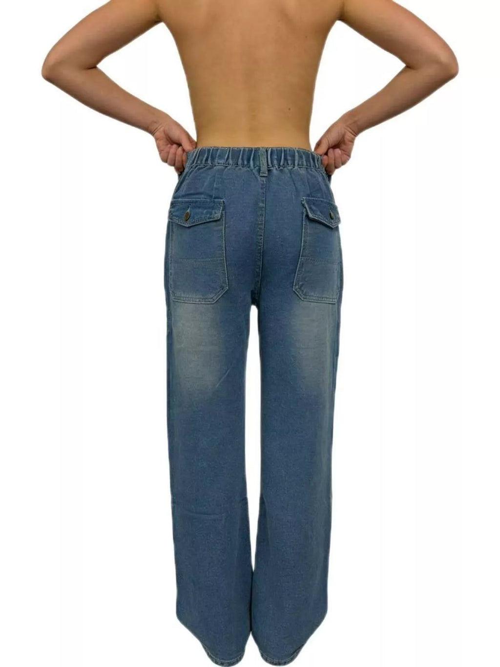 Wide Leg Contrast Stitching Jeans - Lara Moda