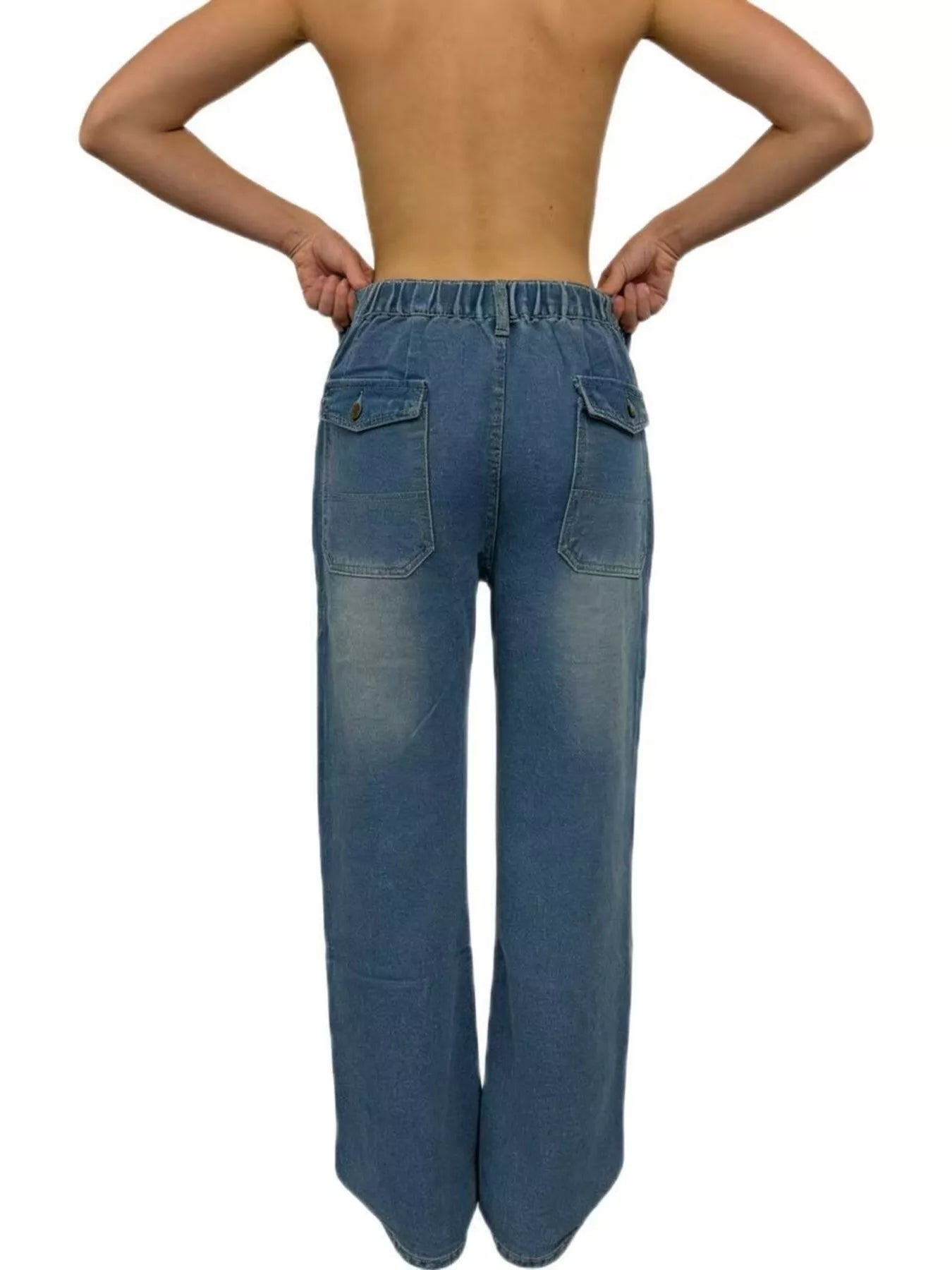 Wide Leg Contrast Stitching Jeans - Lara Moda