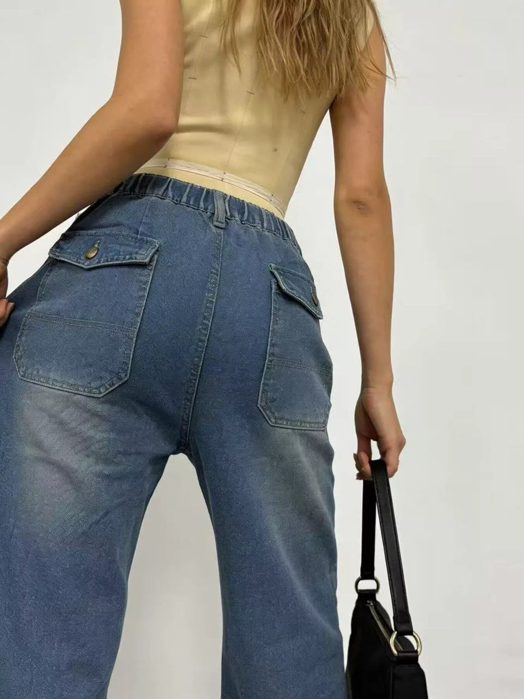 Wide Leg Contrast Stitching Jeans - Lara Moda