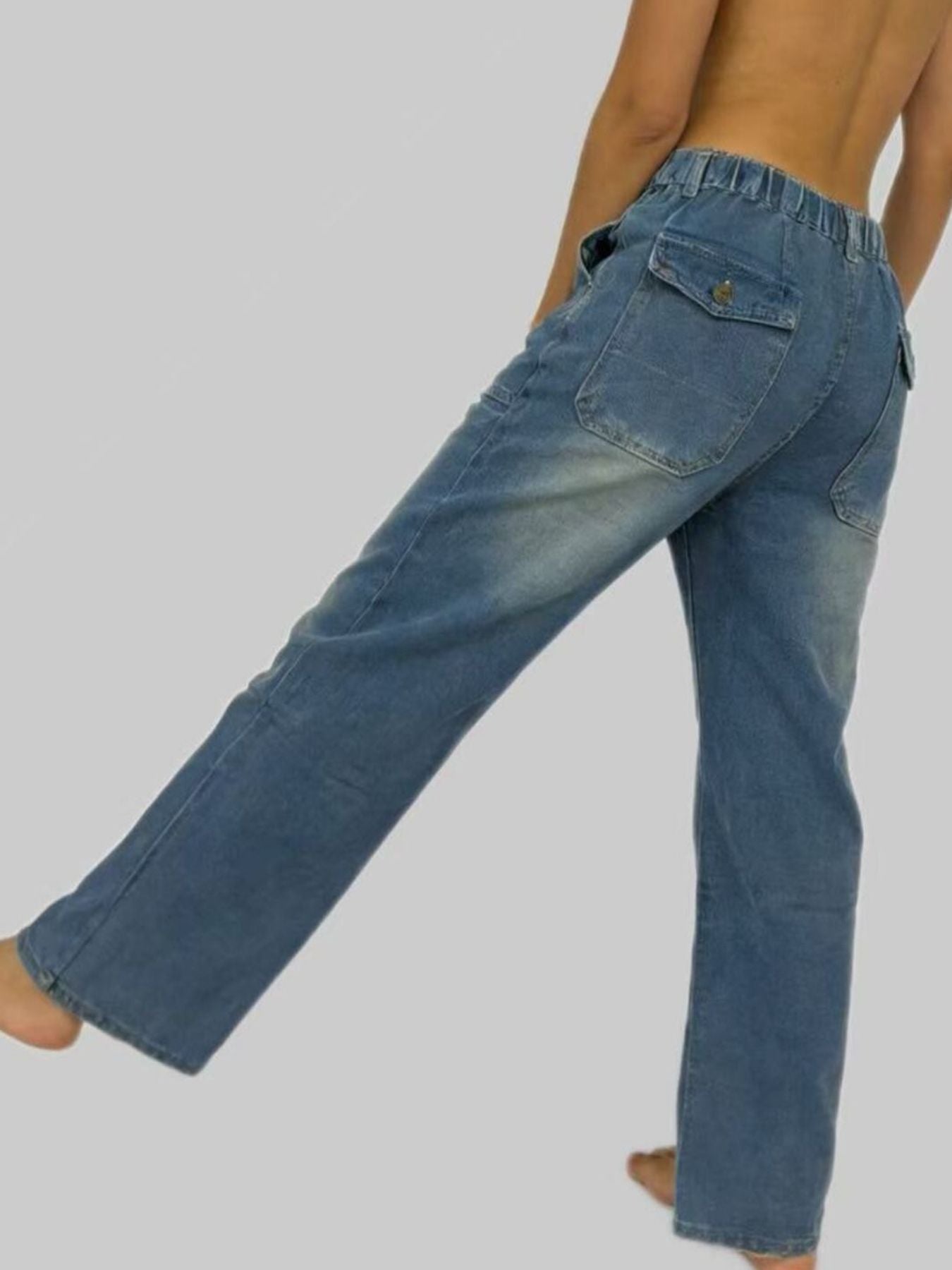 Wide Leg Contrast Stitching Jeans - Lara Moda