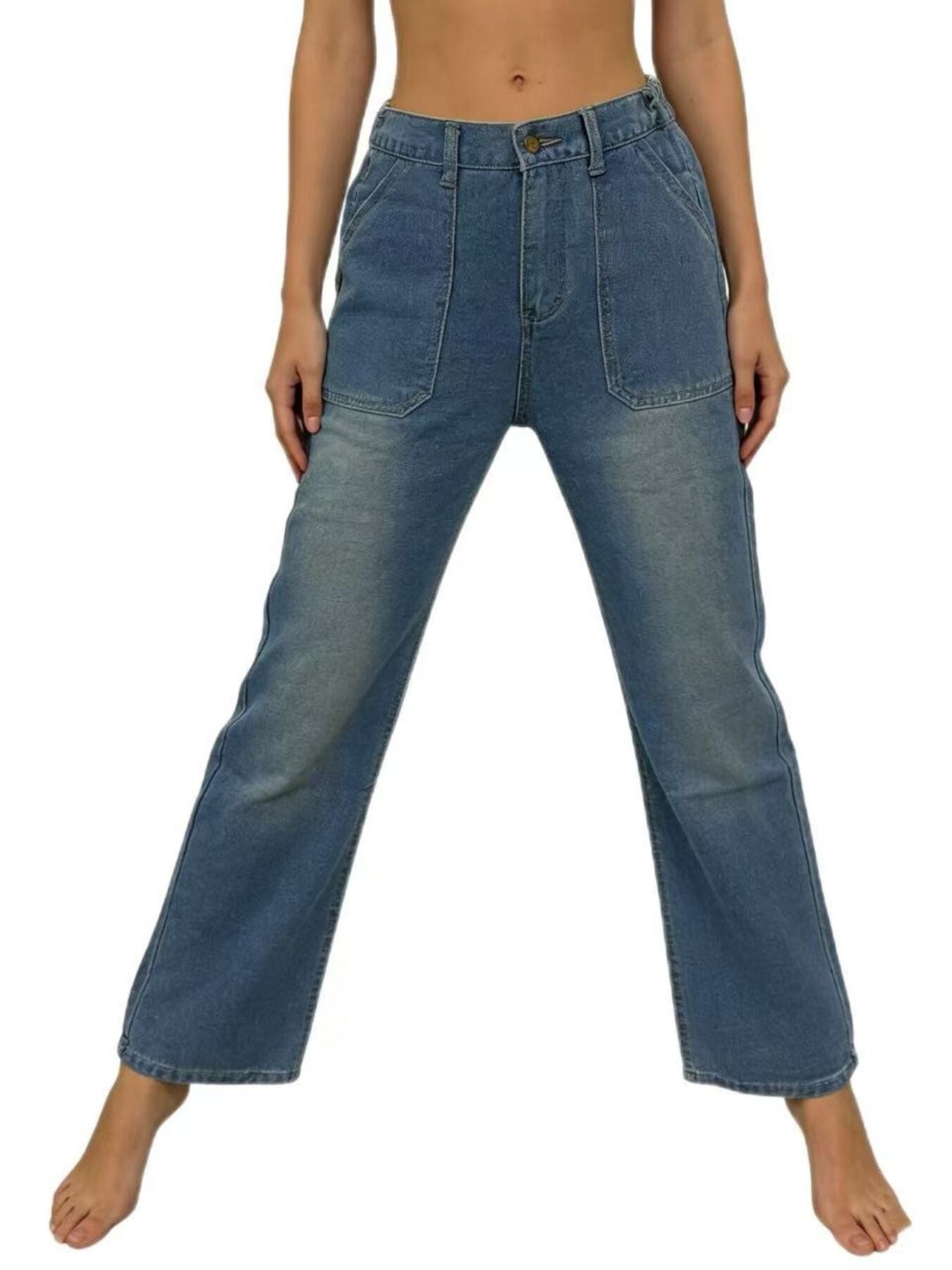 Wide Leg Contrast Stitching Jeans - Lara Moda