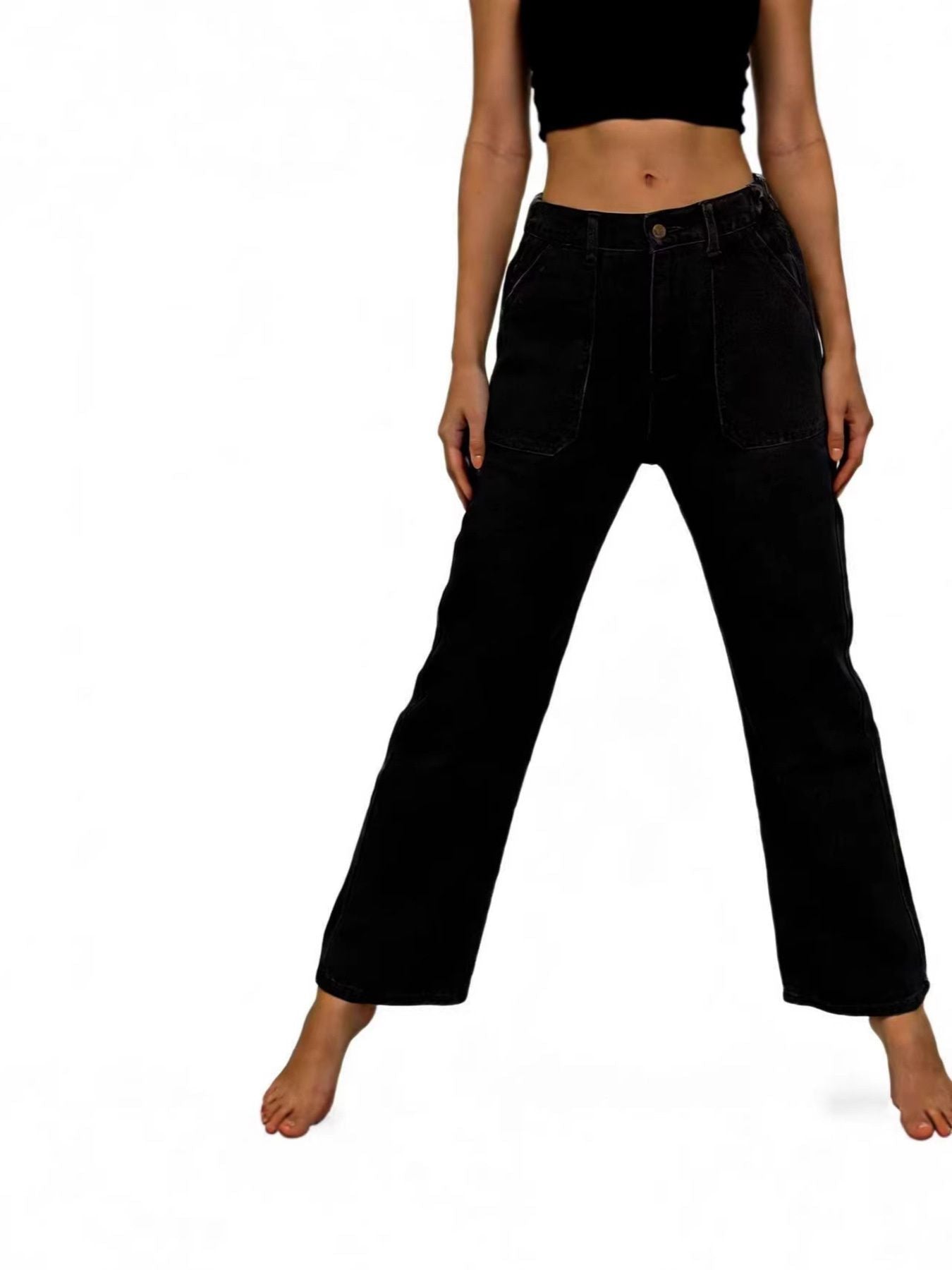 Wide Leg Contrast Stitching Jeans - Lara Moda